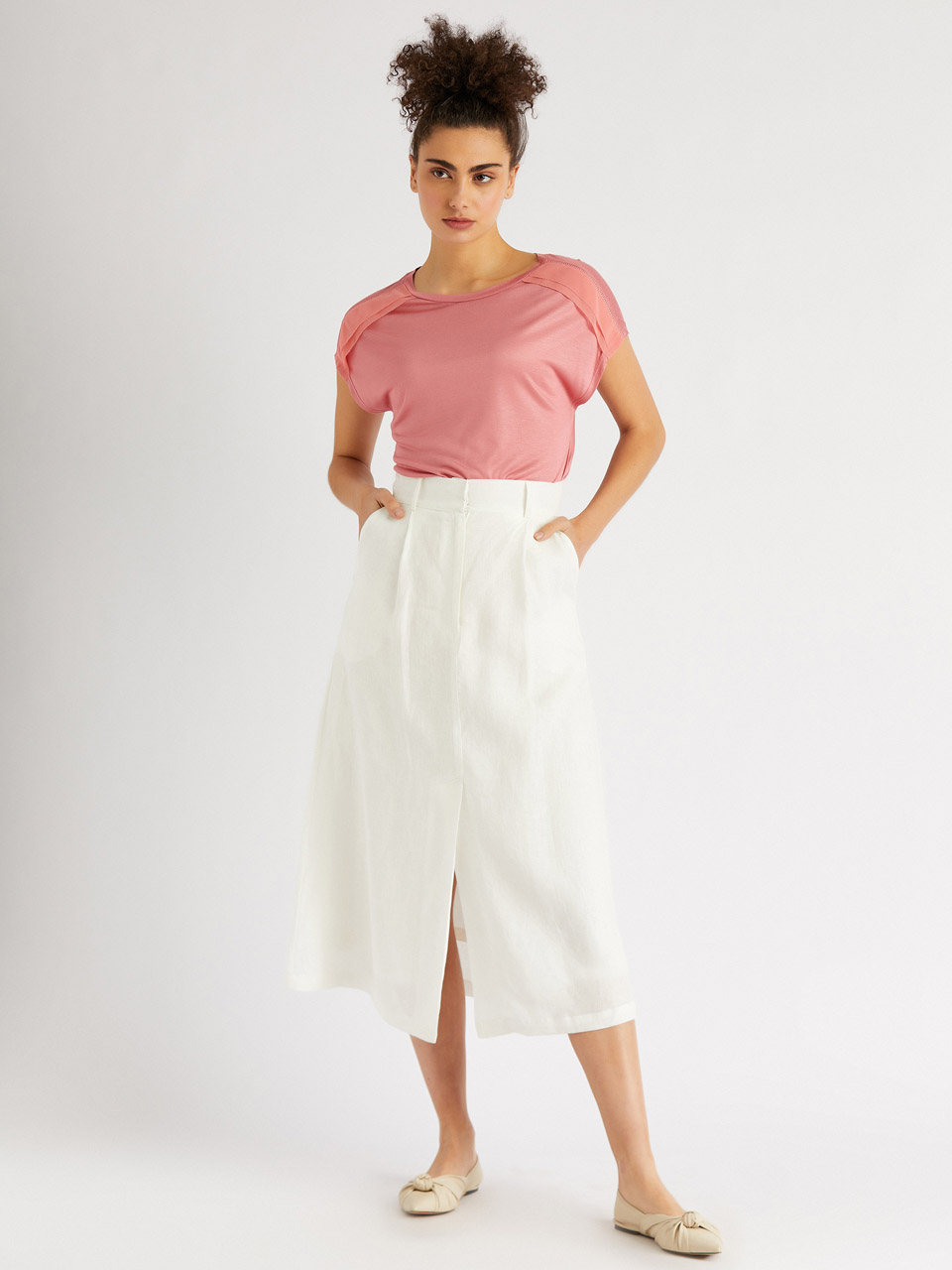 High Waist Linen Skirt